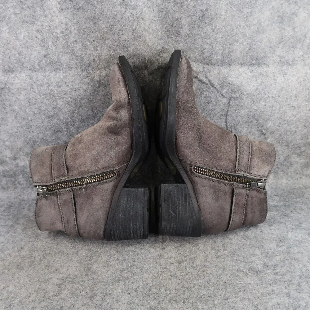 Born Shoes Womens 5.5 Booties Leather Casual Fashion Adia Moto Gray Block Heel